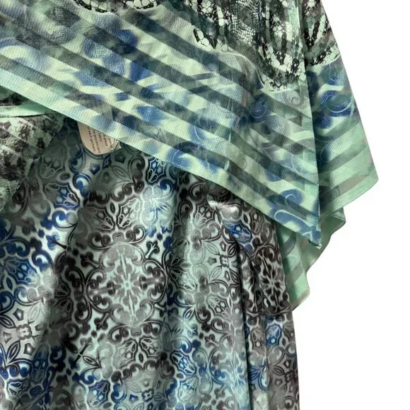One World blouse Sz 2X Blue & Green Printed Top with overlay part blouse. NWT - Picture 6 of 11